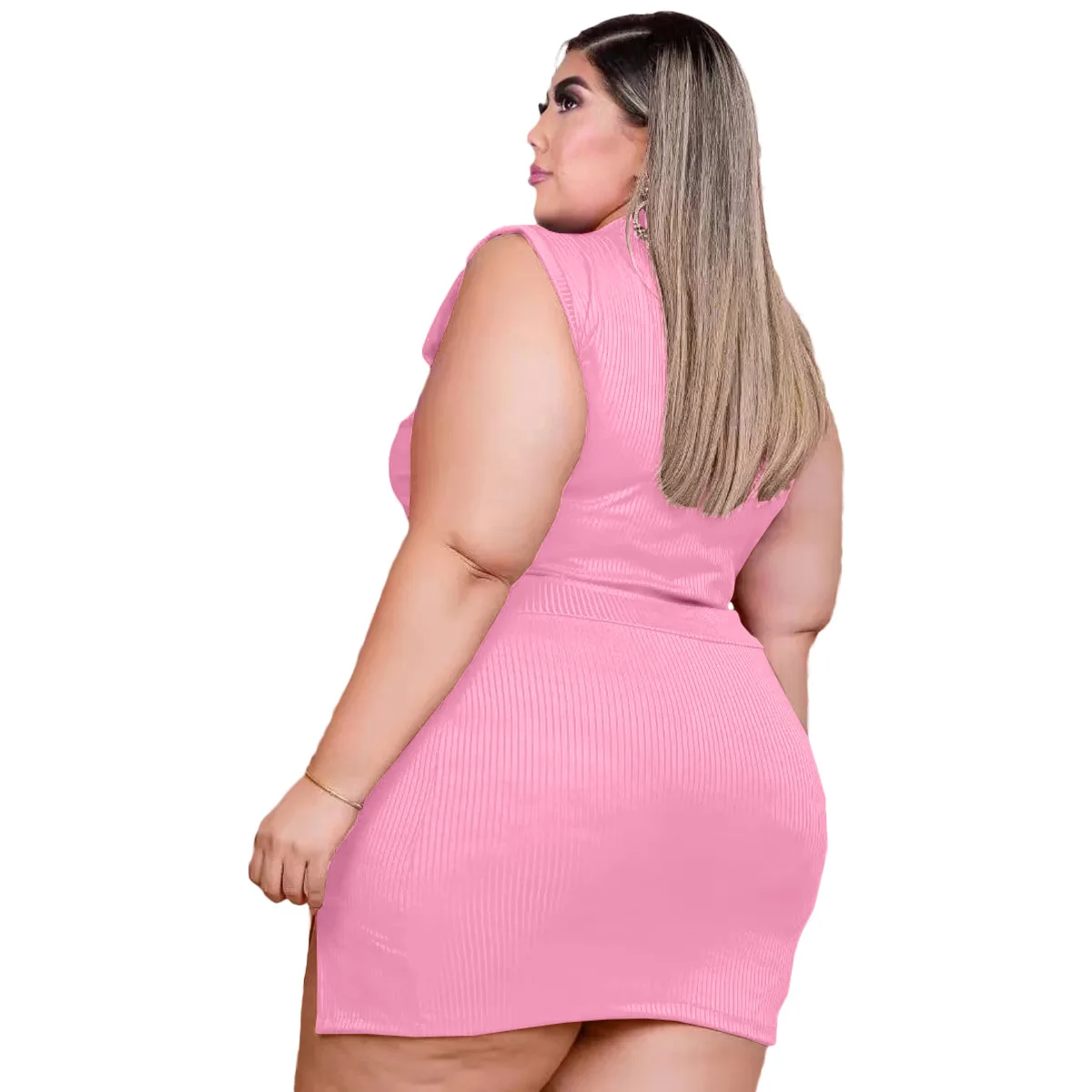 Conjuntos a juego de L-5XL de talla grande para mujer africana, ropa lisa sin mangas plisada, Rab, Bodycon, falda Sexy, trajes de dos piezas, verano 2023