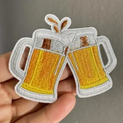 1PC Embroidered Beer Mug Patch, Cartoon Iron-On Appliqué for DIY Clothing, Jeans, Bags Accessories Fun Design for Customization
