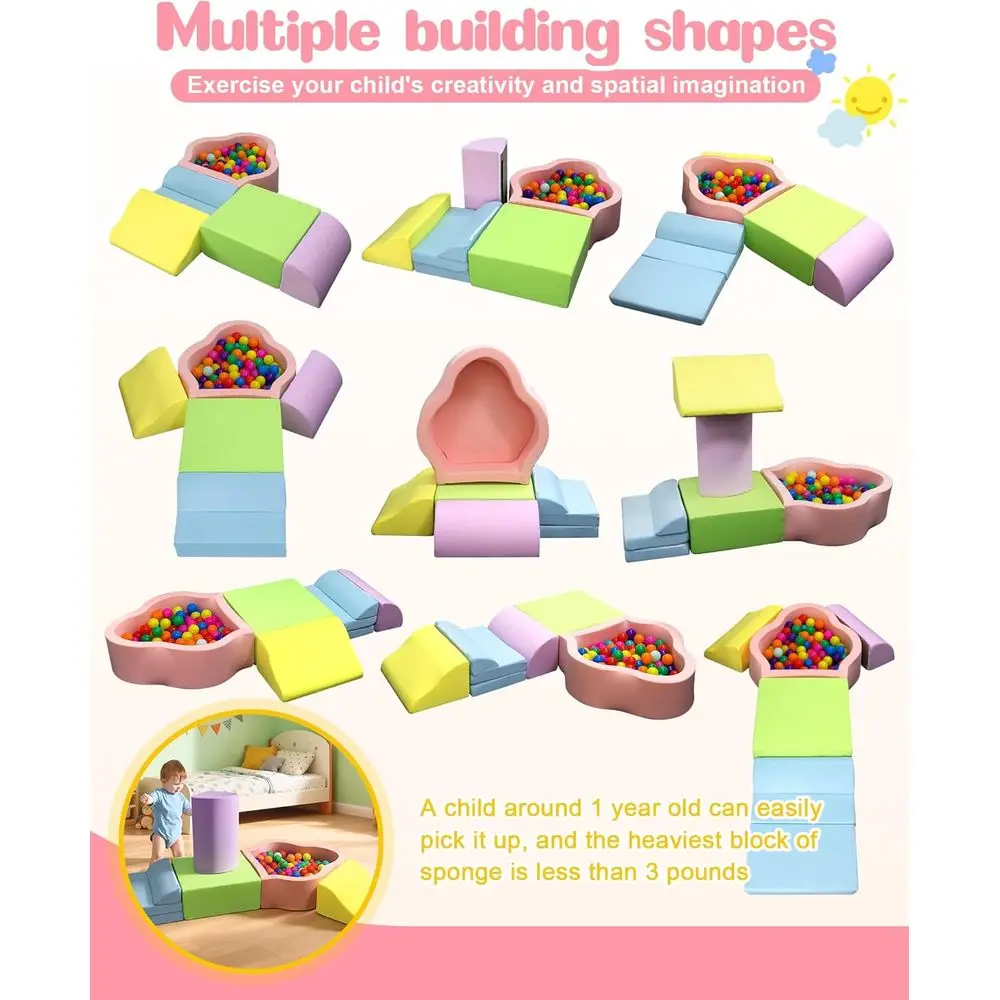 Blocs d'escalade en mousse pour tout-petits avec base antidérapante et velcro, 6-24 mois, haute densité pour le développement des compétences motrices