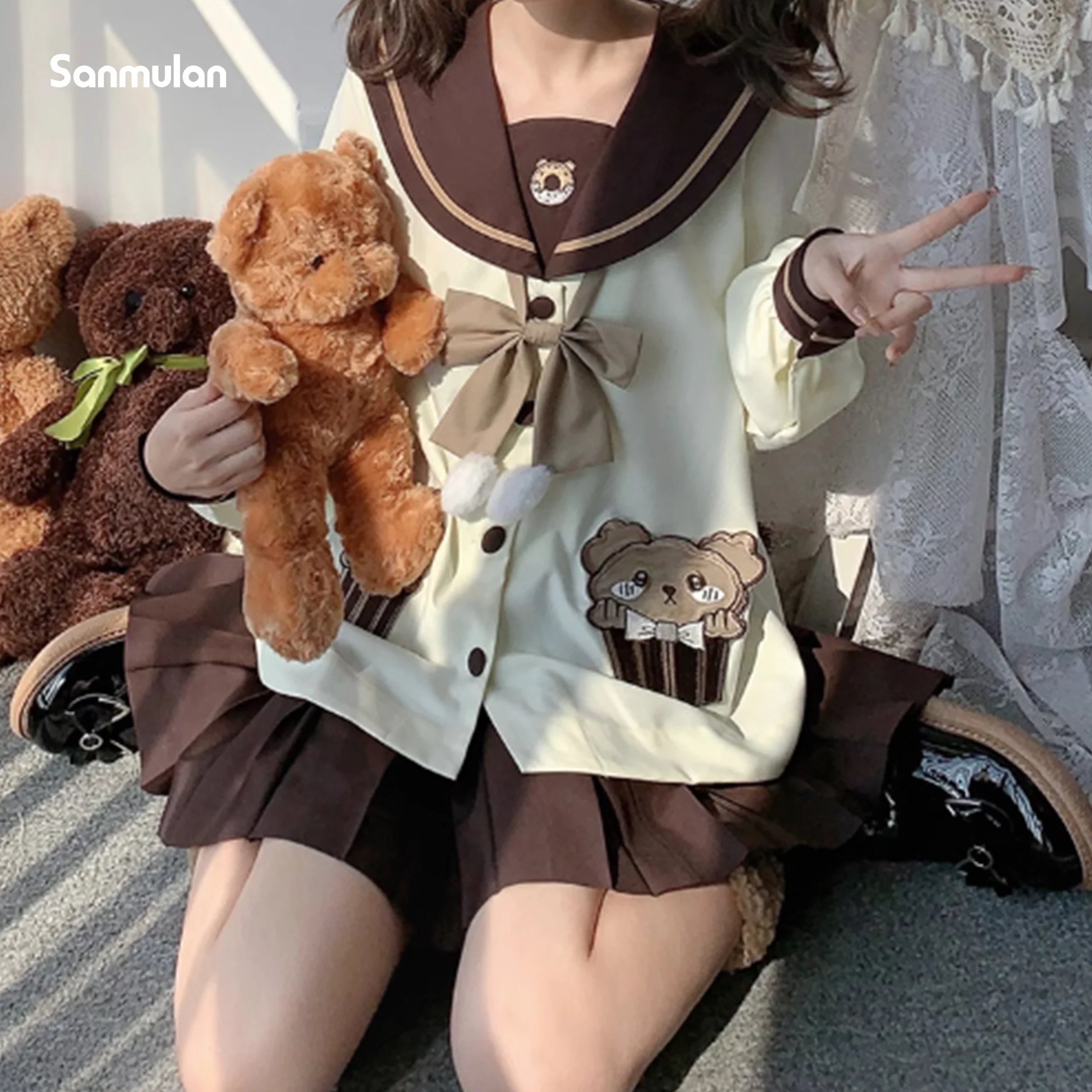 Japanese and Korean Style Cute New Kindergarten JK Uniform Cute Long and Short Sleeve Sailor Suit Bear Style Cosplay Anime