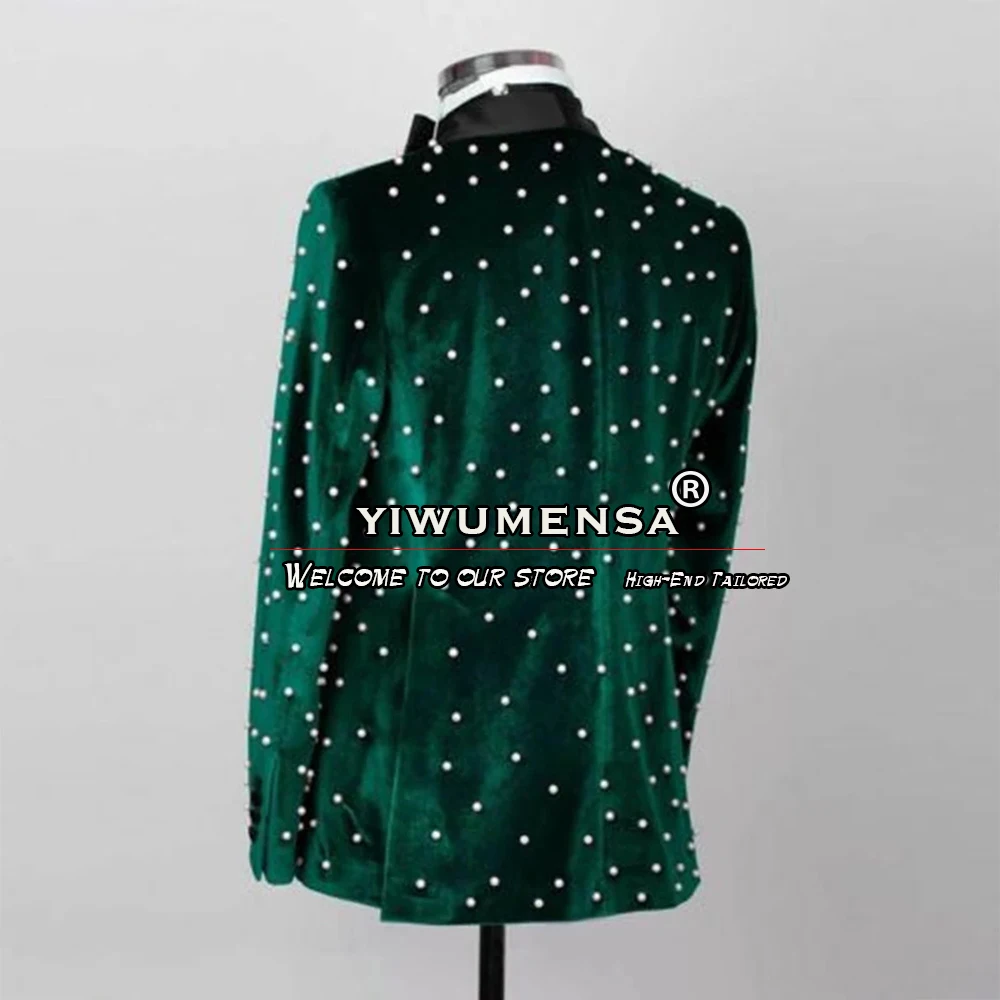 Traje de perlas de lujo para hombre, Blazer negro y verde, esmoquin de boda para novio hecho a medida, conjunto de 2 piezas, chaqueta, pantalón, Vestido de fiesta de graduación