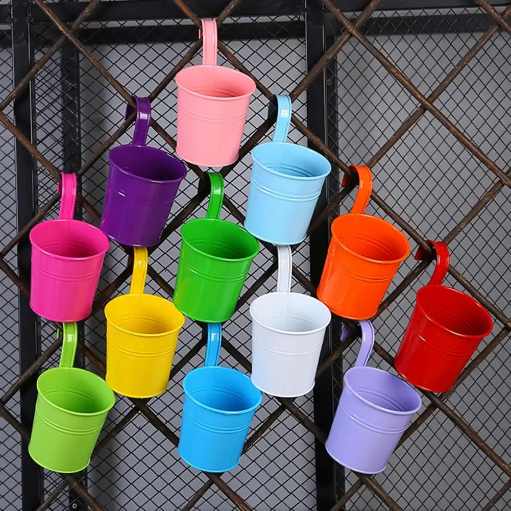 Hanging Flower Pot Iron Vase Natural Style Metal Bucket For Balcony Planter For Balcony Railing Plant Basket Fence Planter Vase