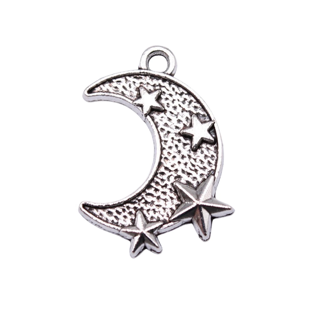 20pcs/lot 22x16mm Star And Moon Charms For Jewelry Making Antique Silver Color 0.87x0.63inch