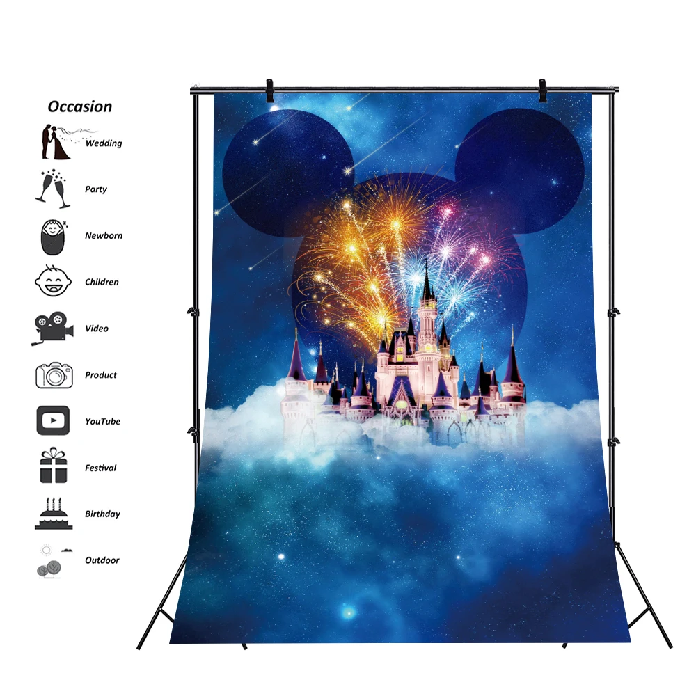 Disney Theme Castle Backdrop Mickey Mouse Birthday Party Decoration Banner Princess Castle Background Photography Vinyl Cloth