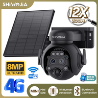 SHIWOJIA 12X Zoom 4G LTE Solar Security Camera 8MP Night Vision Dual-Lens Outdoor WiFi Solar Battery Camera PIR Human Detection