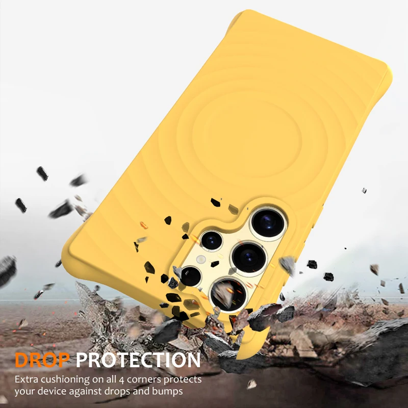 

For Samsung Galaxy S26 Ultra ,S26 Plus Magnetic Case ELVEV Anti-fingerprint Ripple Pattern Silicone Cover with Microfiber Layer