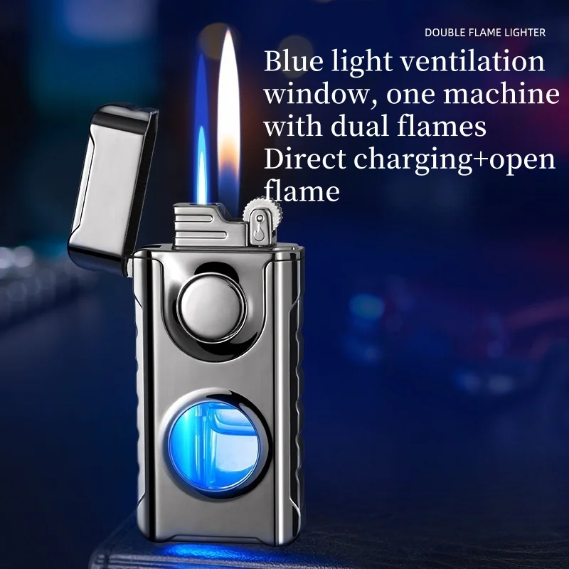 

Creative Dual-Flame Lighter with Transparent Gas Chamber Gas stove lighter torches lighters butane power lighter
