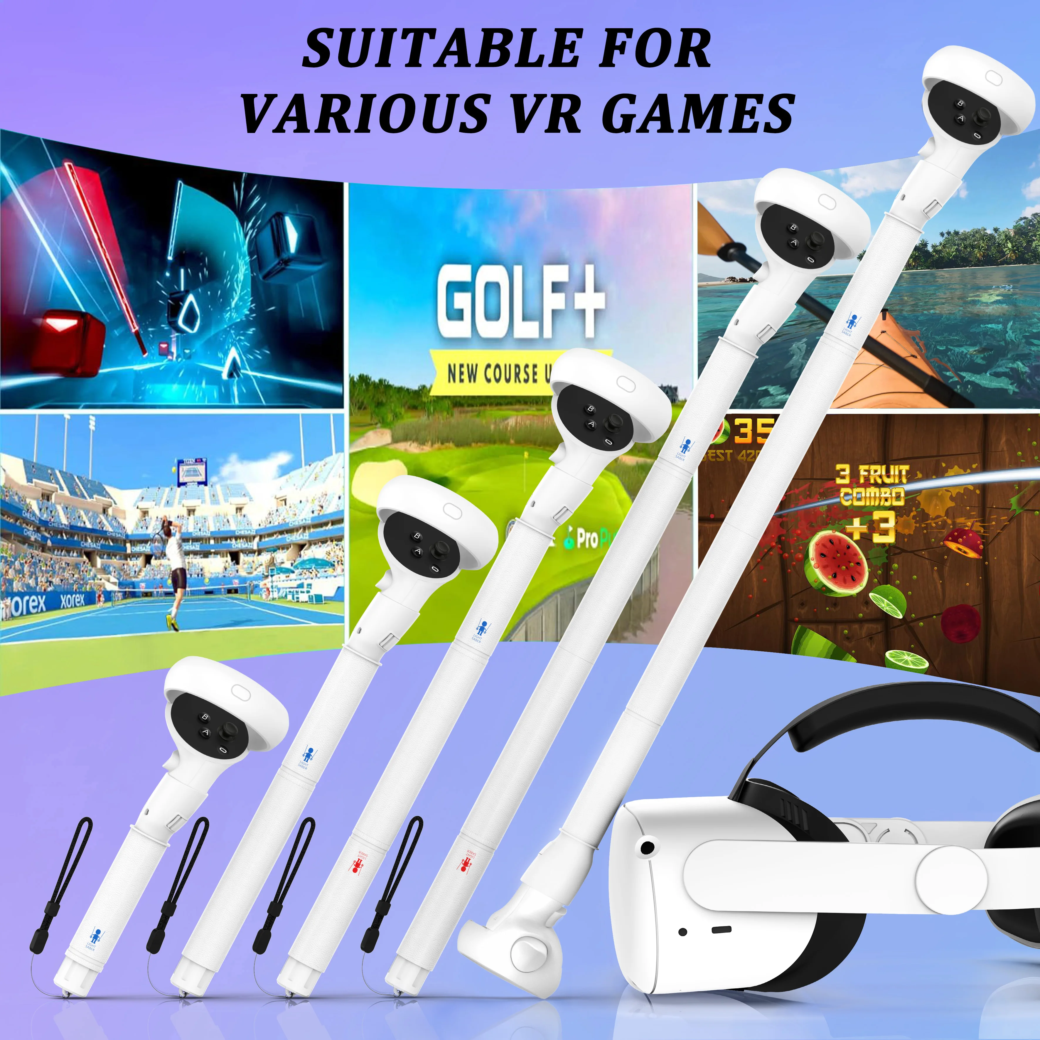 Controller Extensions for Meta Quest 3S/2 Accessories for Gorilla Tag Long Arms Sticks Beat Saber Handles Supernatural Golf Club