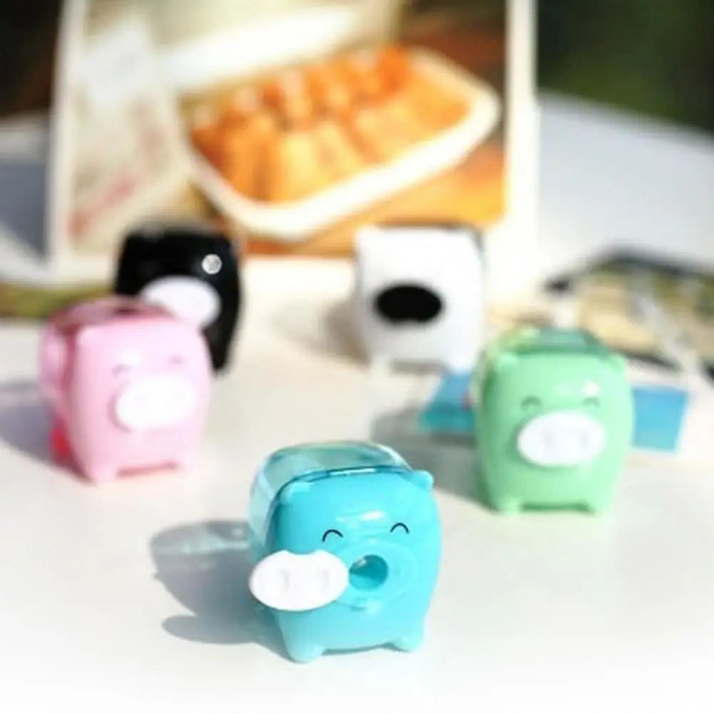 Manual Pencil Sharpener Pig Shaped Plastic Waste Storage Convenient Pencil Curler for Desktop