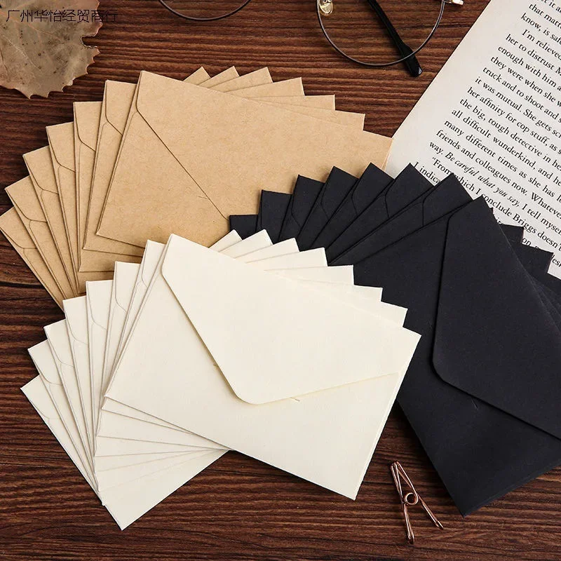 HEYEJET 20pcs/lot Black White Kraft Paper Envelopes Vintage European Style Envelope for Business Card Invitation Back To School