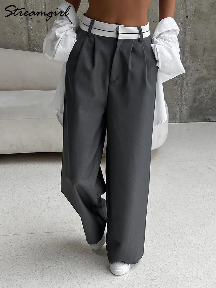 Streamgirl Straight Women Pants High Waist Wide Leg New Arrivals Loose  Long Pants For Women Office Formal Trousers Streatwear