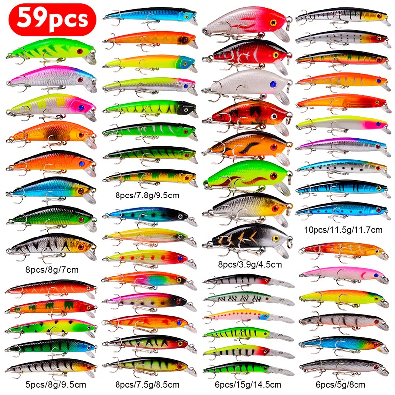 Kit di esche artificiali per la pesca mista Set 20-59pcs esche rigide per la pesca Mini Minnow Popper esche bioniche artificiali professionali