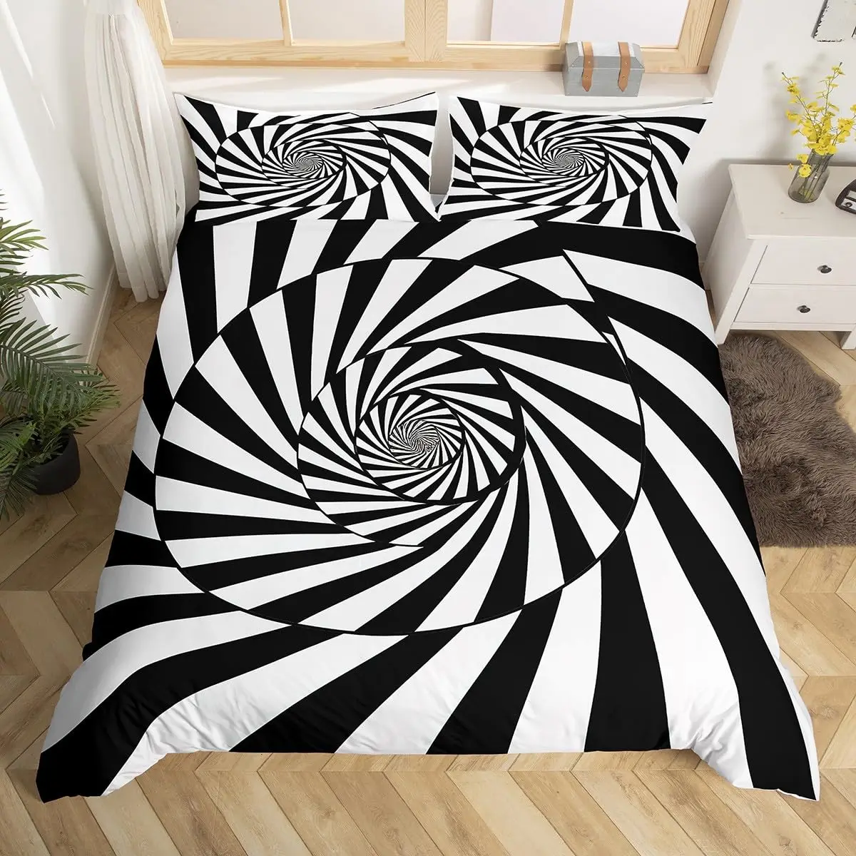 

Black White Duvet Cover for Boys,Girls Abstract Geometry Comforter Cover Full,Visual Art Bedding Set Optical Illusion Bedclothes