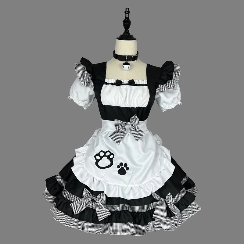 Klasyczna pokojówka kostiumy Cosplay Lolita kot dziewczyna Plus rozmiar fartuch pokojówka stroje Anime czarny biały ładna dziewczyna Party Princess Dress