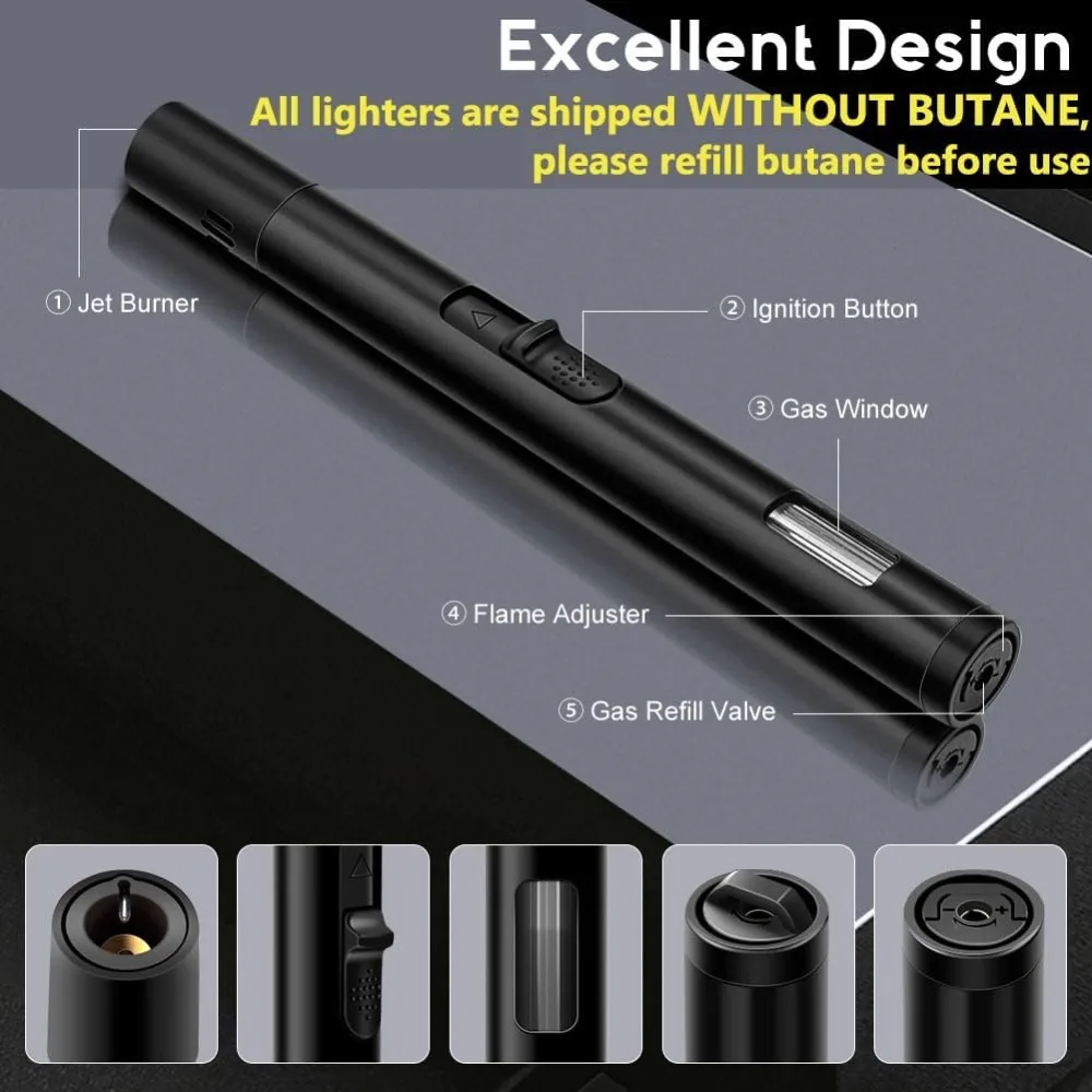2 Pack Refillable Windproof Torch Lighters, Copper Jet Flame Butane Lighter with Visible Fuel Window for Camping BBQ Candle view 2