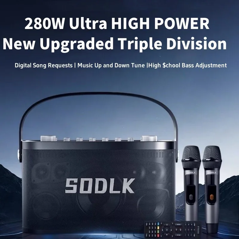 SODLK S1271 PLUS 280W Bluetooth Speaker Portable Three-way Sound Box Outdoor Waterproof Bass Subwoofer with LED Display Screen