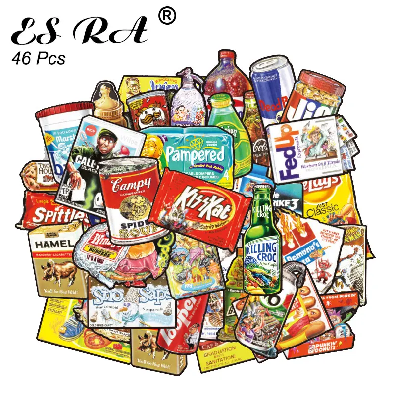 

46 Pcs/Set Big Stickers Set FunnyFood Snacks Suitcase Pegatinas Graffiti Decals Waterproof Vinyl for Laptop Fridge Skateboard