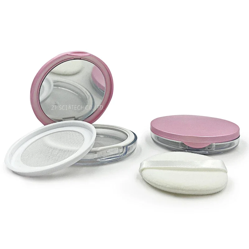 

3g Portable Pink Plastic Powder Box Empty Loose Powder Pot Travel Makeup Jar Sifter Container with Powder Puff Mirror