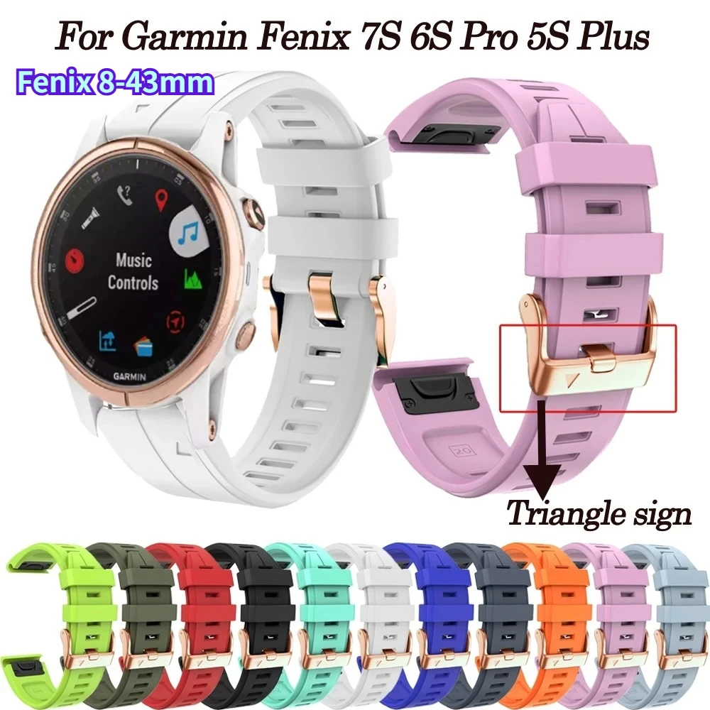Für Garmin Fenix 8 43mm Uhrenarmband 20mm Armband für Fenix 7S 6S Pro 5S Roségold Schnalle Silikon Schnellwechsel-Armbänder