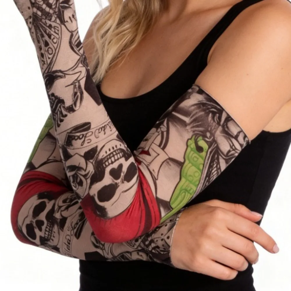 

2 Pcs Tattoo Arm Sleeves Sun Protection for Men Women Seamless Cool Breathable for Outdoor Cycling