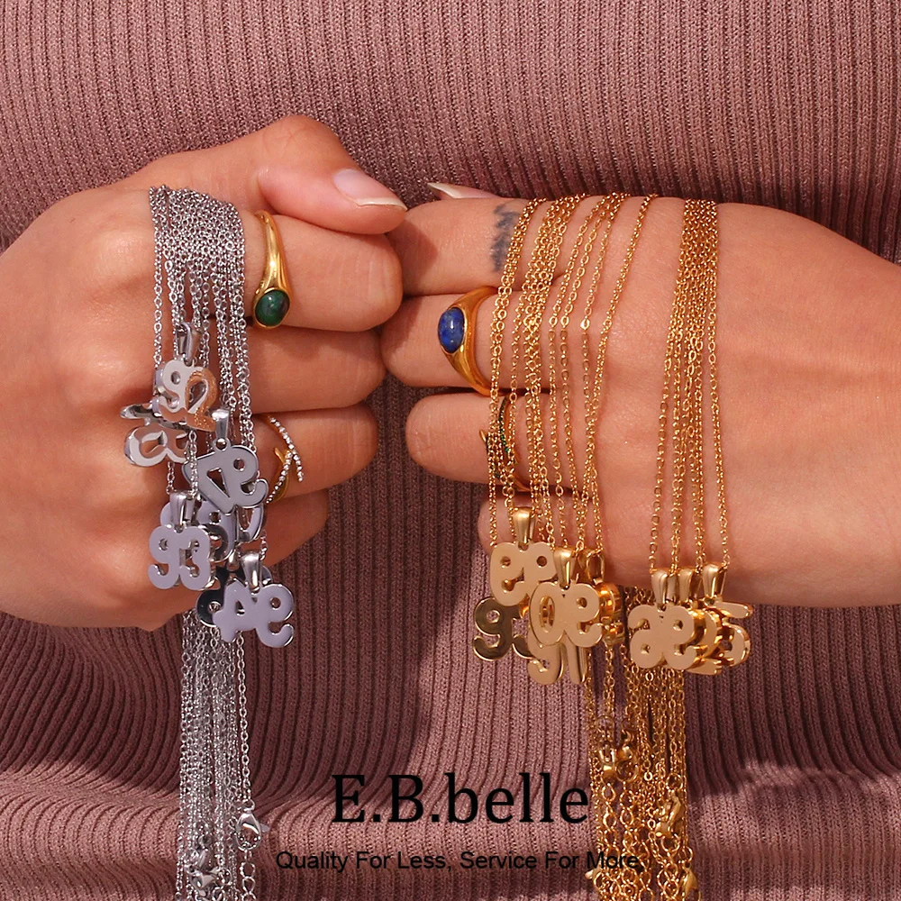 E.B.belle Personalized Special Birth Year Pendant Necklaces Waterproof Lucky Number Stainless Steel Jewelry 18k Gold Plated