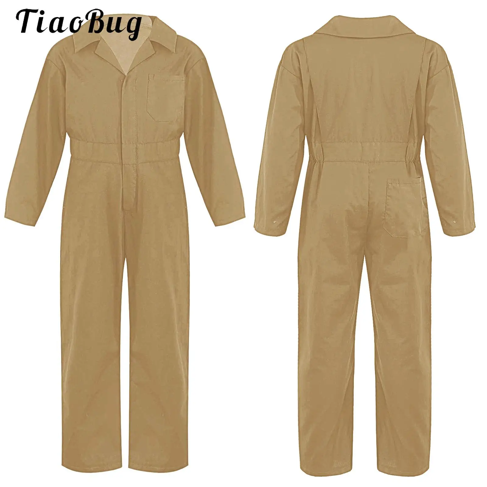 Kids Boys Work Overalls Uniform Mechanics Workwear Lightweight Jumpsuits Long Sleeve Flight Suit Car Repair Workshop Coverall