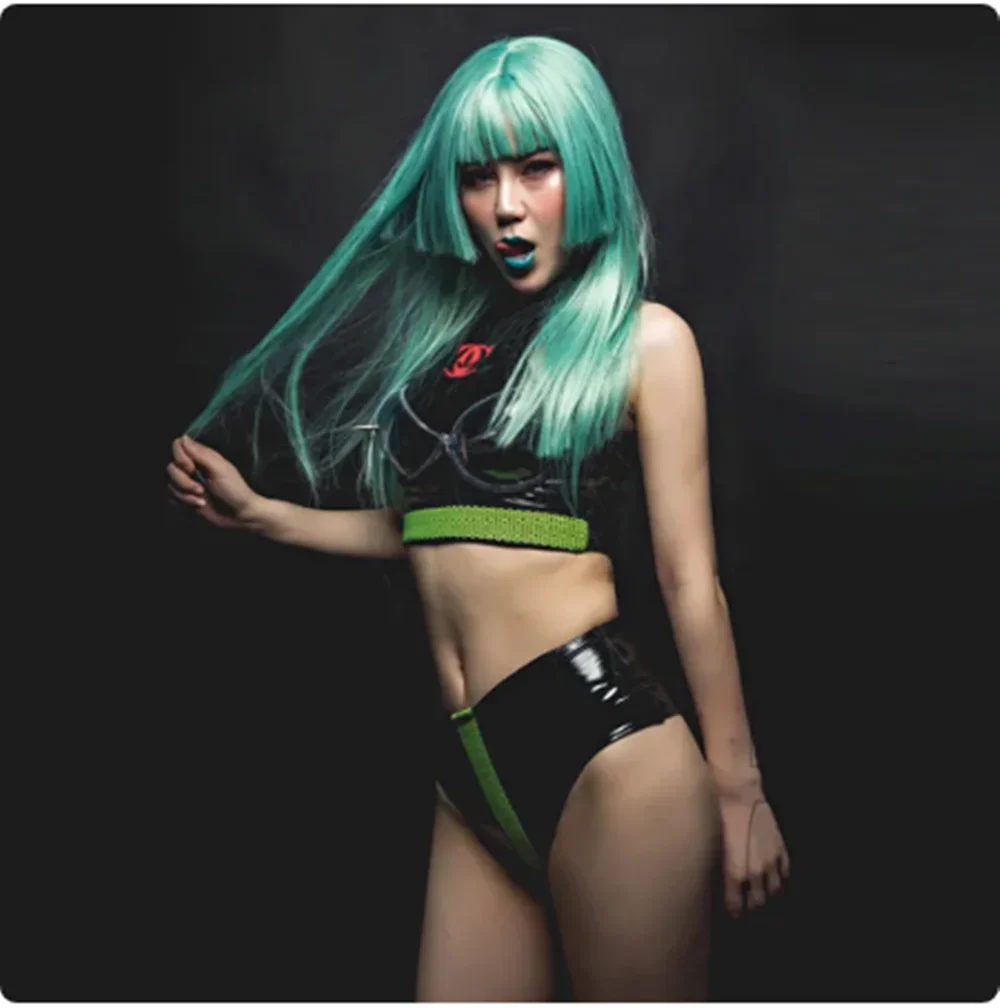 2025 Fashion Nightclub Gogo Dancer Outfit Pu Leather Tops Shorts Festival Clothing Technology Sense Helmet Stage Costume yk155