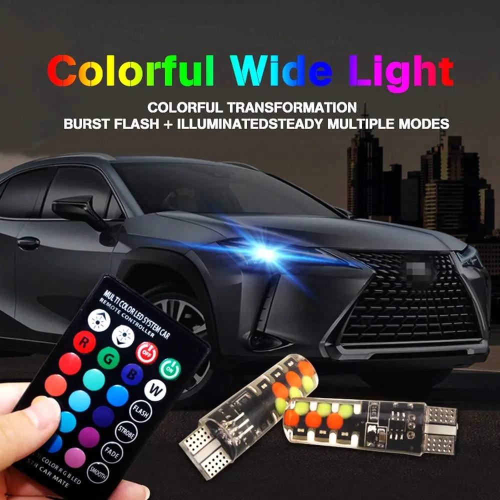 

Автомобильная лампа T10 RGB W5W с цоколем COB 6SMD, боковая лампа с клиновидным цоколем, поворотные огни, автомобильная вспышка/стробоскоп, габаритн...