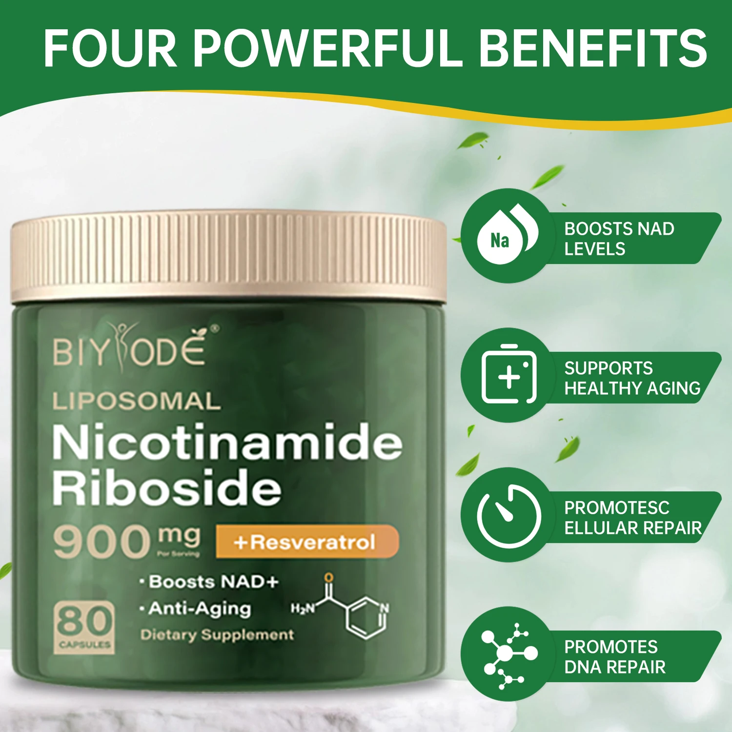 

【BIYODE】NAD plus капсулы для здоровья кожи, добавка для взрослых, набор добавок с витамином NAcetyl и питание для мужчин и женщин