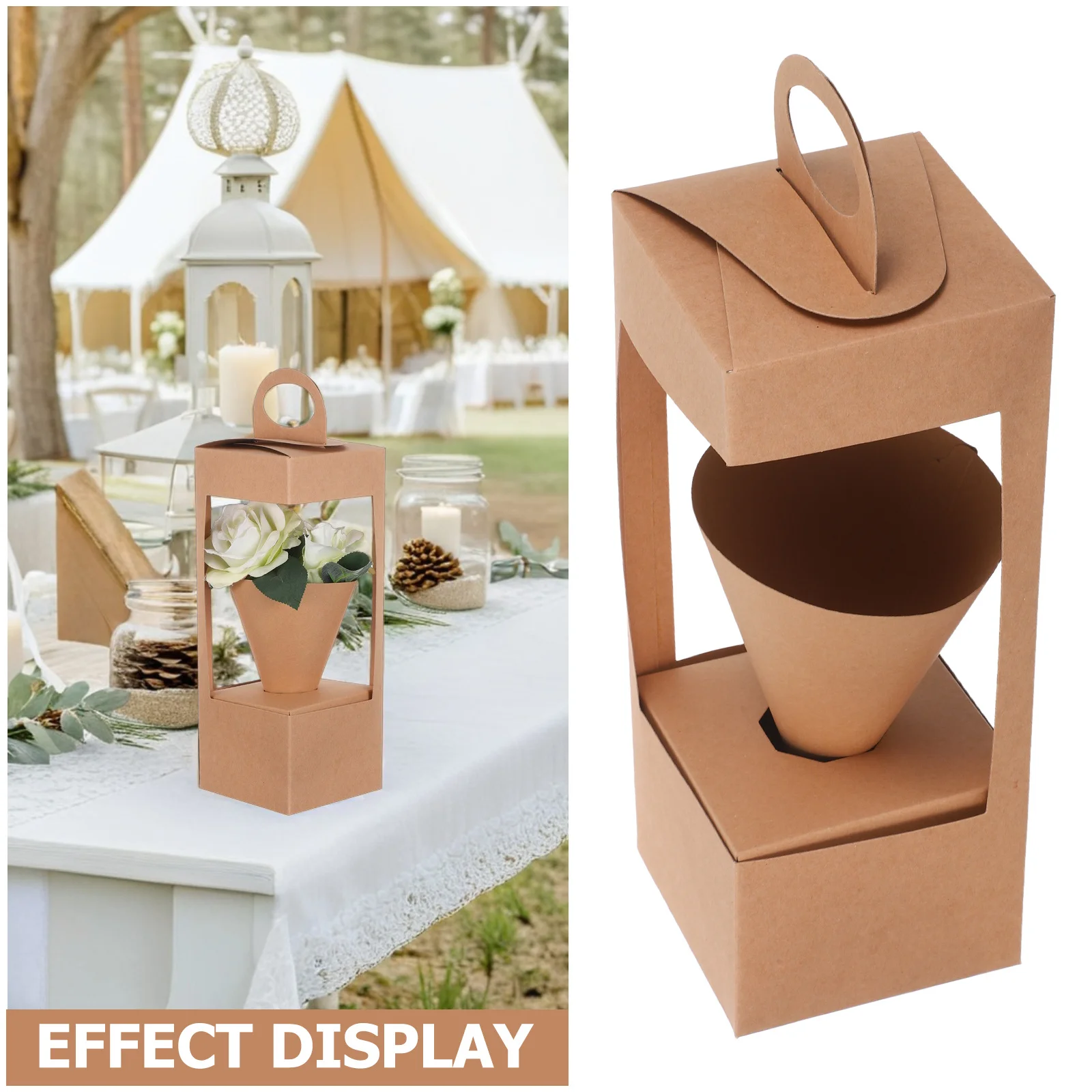 10 قطعة سلة للزهور الورقية مع مقابض صندوق ترتيب الأزهار الريفية لحفل الزفاف ديكور عرض الزهور الجافة المحمولة للطي