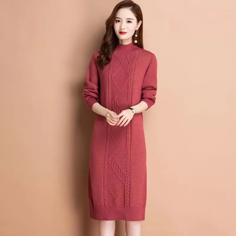 2026 New Long, Warm, and Thick Woolen Dress With a Coat, Paired With a Women\'s Knitted Woolen Skirt. Winter New Base Dress