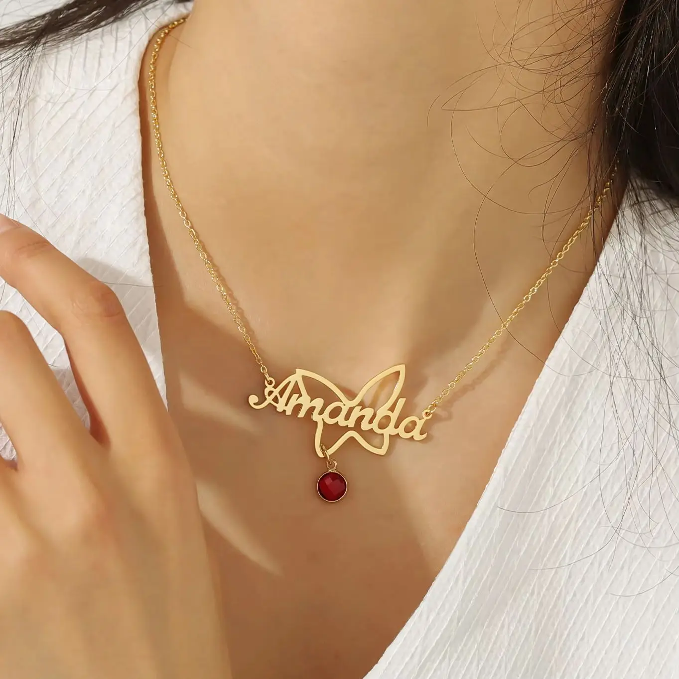 

Zciti ожерелья с именем для женщин персонализированный кулон-бабочка из нержавеющей стали индивидуальное ожерелье с именной табличкой и камнем