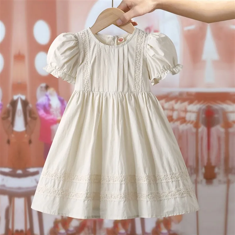 Vestido Casual de Verão para Meninas Estilo Coreano Saia Princesa Vestido de Algodão Fashion com Manga Curta em Cores Sólidas...