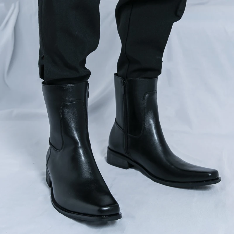 

Trendy Boots High-Top Men's Chelsea Boots Thi Bot Bla High-Cut oes UK Sle Youth Faion Long Boots