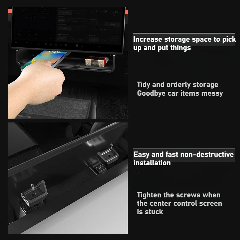 صندوق معلق للتخزين تحت الشاشة لـ Tesla Cybertruck 2025 + صندوق تخزين التحكم المركزي أداة مكتب درج اكسسوارات السيارات