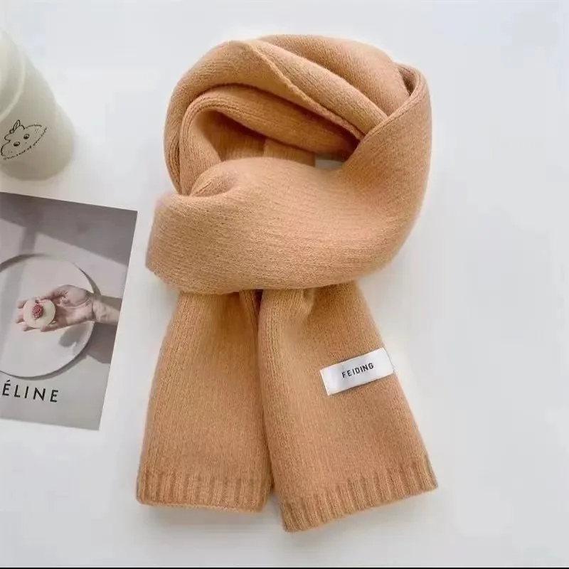 Simple Chic Solid Soft Scarf Autumn Winter Men Knitted Wool Korean Couple Fashion Thick Warm Muffler Thermal Muffler Male Shawl