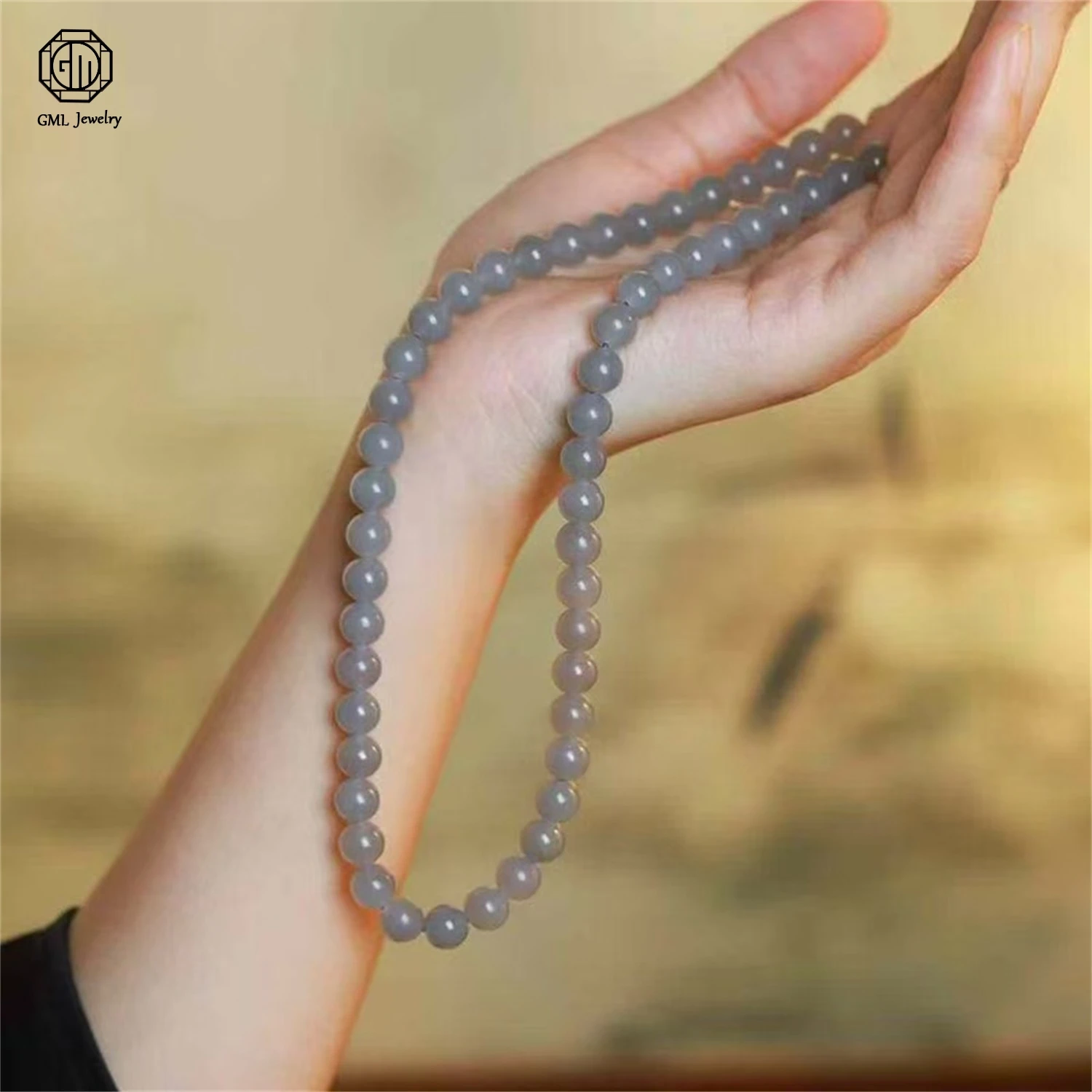 

Natural Hetian Qinghai Old Material Smoke Purple Jade Beaded Necklace Women Festival Party Elegant Gemstone Jewelry Gift