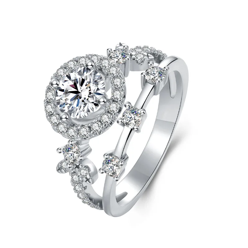 

Fashion 1CT Real Moissanite Diamonds Gems Round Shape Ring for Women 925 Sterling Silver Wedding Engagement Fine Jewelry