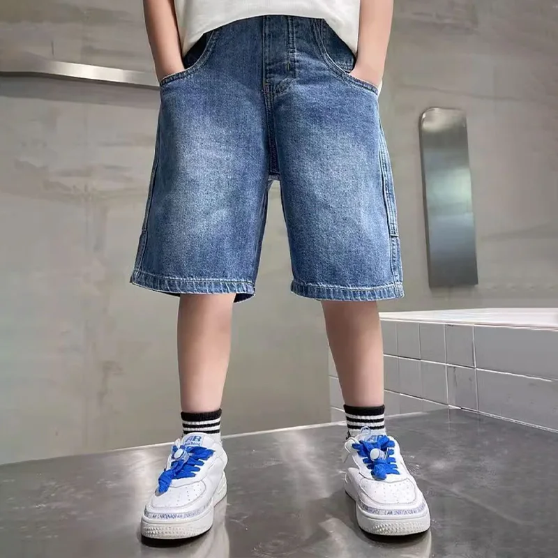 Boys Summer Fashion Denim Shorts Kids Casual Loose Thin Knee-Length Trousers 3-12 Years Teenager Outdoor Five-point Pants image 4