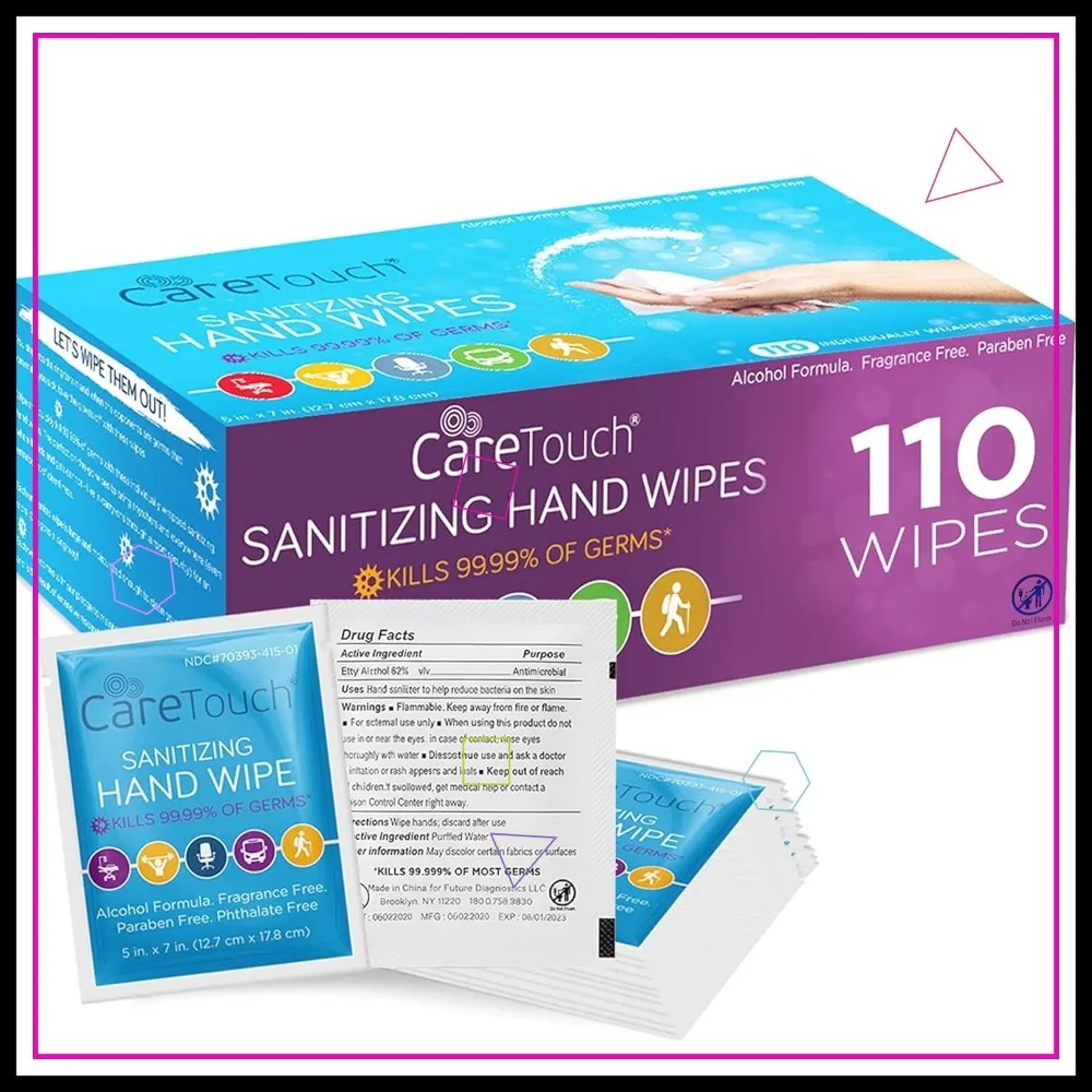 

Hand Sanitizer Wipes - 110 Individually Wrapped Travel Size Wet Wipes for Home Office Outdoor