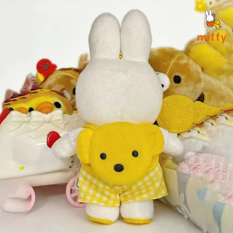 Gelbe Miffy Plüschpuppe, kreativer Cartoon-Rucksack-Anhänger, Kawaii Dopamin, flauschiges Stofftier, Anime-Zubehör, Mädchen, perfektes Geschenk