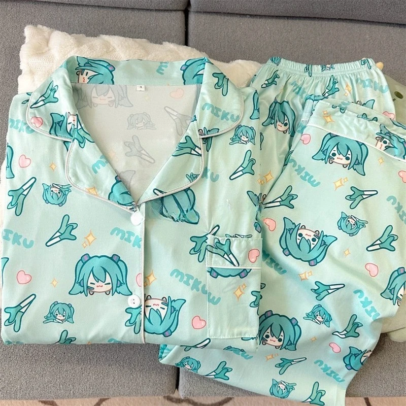 Conjunto de Ropa para el Hogar con Estampado de Hatsune Miku, Pijama Bonito y Moderno para Chicas, Pantalones de Manga Larga, Pijama Cómodo