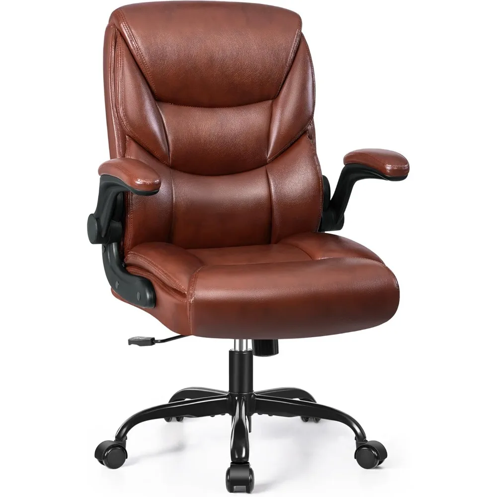 

Leather Office Chair, Small PU Ergonomic Desk Chairs, Comfy Computer Chair with Wheels and Flip-up Armrests, Adjustable Height