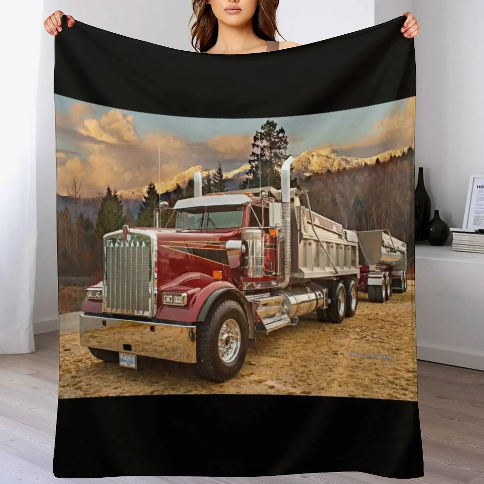 

Kenworth End Dump and Mission Moutains Throw Blanket Flannel Fabric heavy to sleep Blankets For Bed Shaggy Blankets