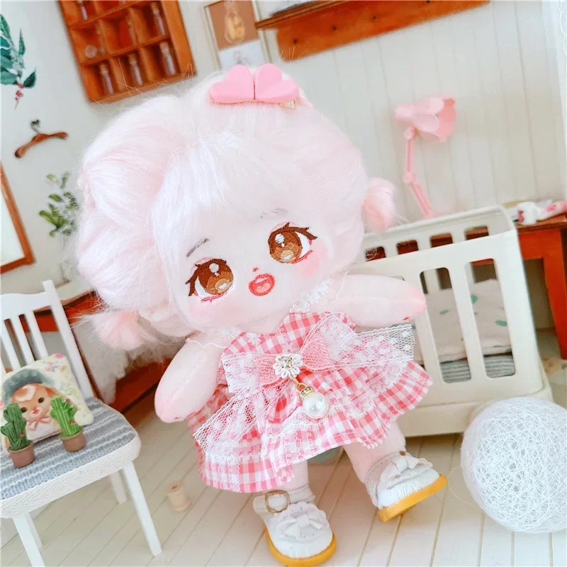 20cm Korean Idol Doll Plush Toy Clothes suspender skirt shoes Dolls Clothes Cute Plush Dolls Sweater Kids Toy Gifts Accessory