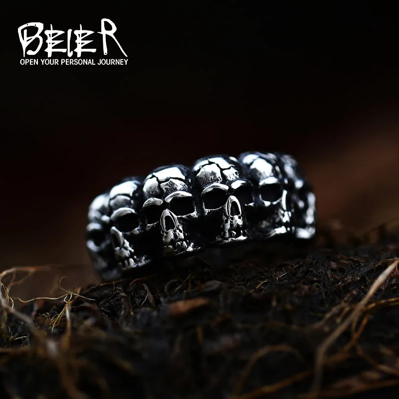 Beier New Store 316L Stainless Steel Ring Top Quality Punk Skull Ring Vintage Domineering Skull Fashion Jewelry LLBR8-225R