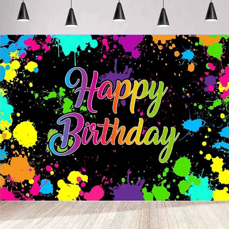 

Glow Neon Photography Backdrop Glow In The Dark Happy Birthday Colorful Graffiti Background Party Backdrop Wall Banner Poster