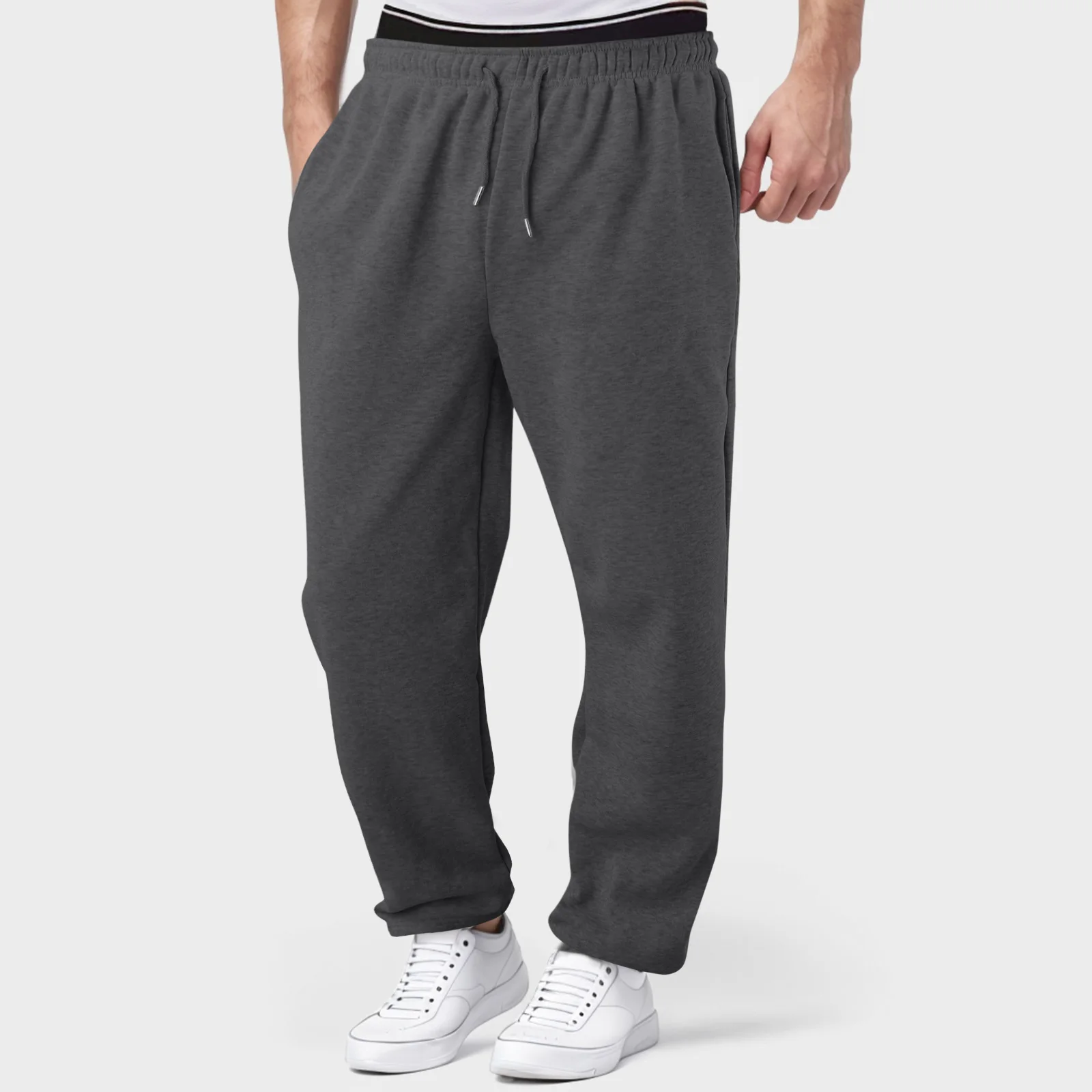 Baggy joggingbroek voor heren 2024, casual grijze broek met zakken, elastische taille, trekkoordbroek, hardloopfitness joggingbroek