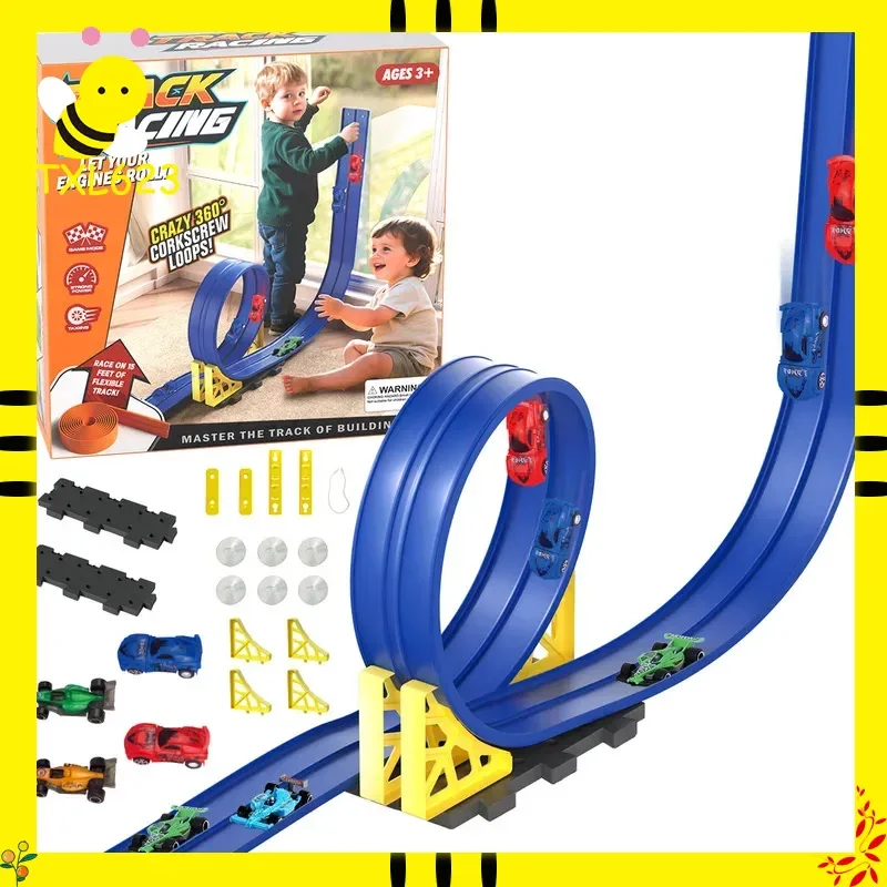 Set di binari del treno fai-da-te con auto da corsa pull-back Scivolo a gravità Veicolo da gioco educativo Giocattolo per ragazzi e ragazze Regalo di Natale ideale