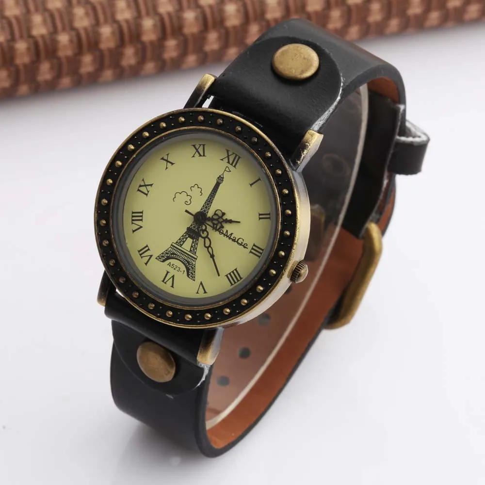 

Fashion Paris Eiffel Tower Watch Women Vintage Watches WOMAGE Leather Band Quartz Wristwatches dames horloges montre femme